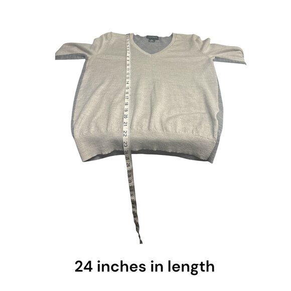 Club Monaco Womens V-Neck Two-Tone Sweater M 100% Merino Wool Gray & Beige - Picture 6 of 6